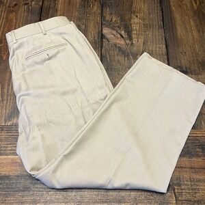 Santorelli Men's Pleated Dress Pants Size 38x27, virgin wool,Beige Made in Italy